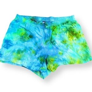 Tie dye 3XL shorts linen rayon pockets blue green underwater ocean plus